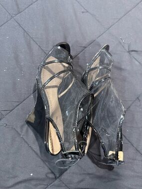 Pour La Victoire Black Strappy Wedge Heels